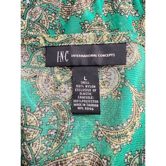 INC International Concepts Blouse Women's Sz L Green Paisley Peplum Short Sleeve - Picture 3 of 6